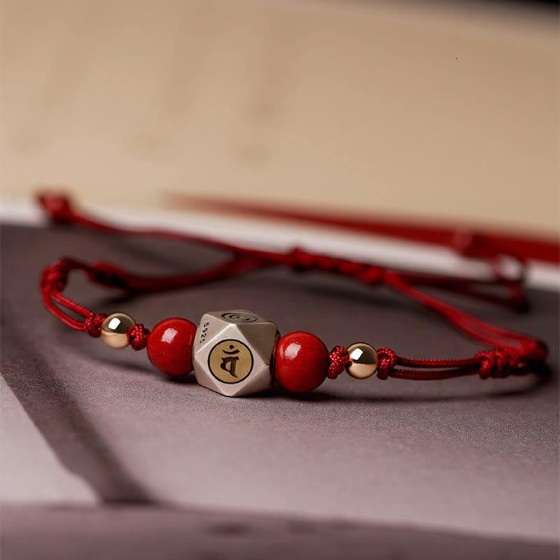 Wear FengShui Handmade 925 Sterling Silver Chinese Zodiac Natal Buddha Cinnabar Calm Braided Bracelet