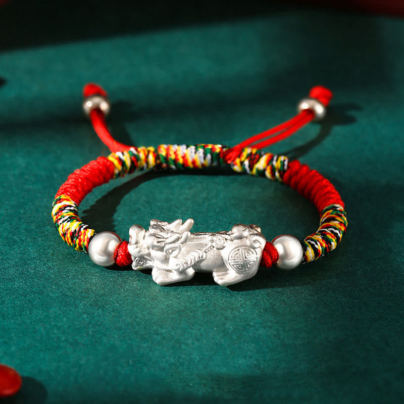 Sterling Silver PiXiu Wealth Vajra Knot String Braided Kids Child Bracelet