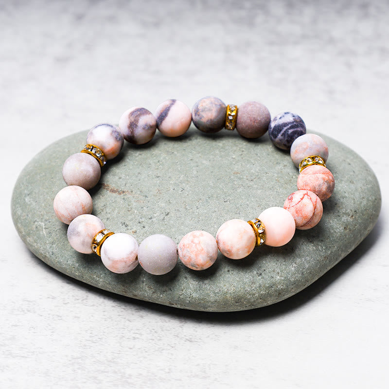 Wear FengShui Anxiety Stress Healing Crystal Zebra Jasper Bead Bracelet