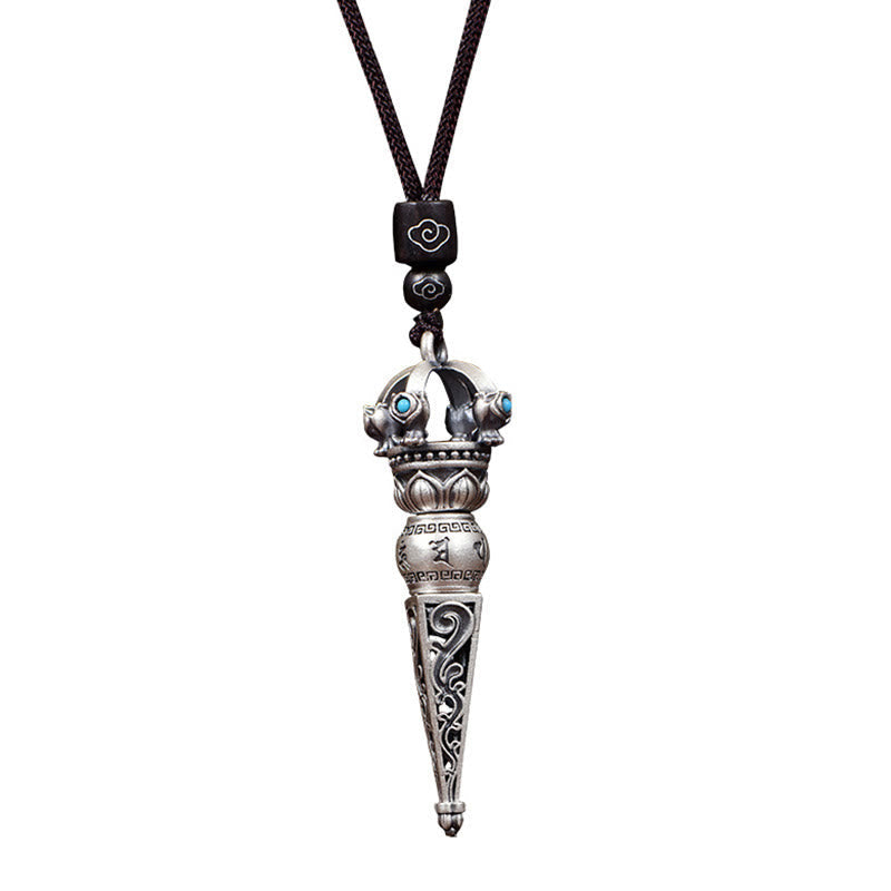 Wear FengShui Tibetan Om Mani Padme Hum Dorje Vajra Design Wisdom Rotatable Necklace Pendant