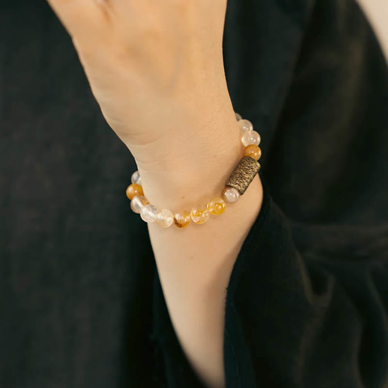 Wear FengShui White Crystal Red Hematoid Quartz Gold Rutilated Quartz Purple Phantom Protection Bracelet