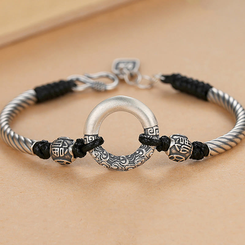 Wear FengShui 999 Sterling Silver Fu Character Peace Buckle Copper Coin Auspicious Clouds Fortune Bracelet