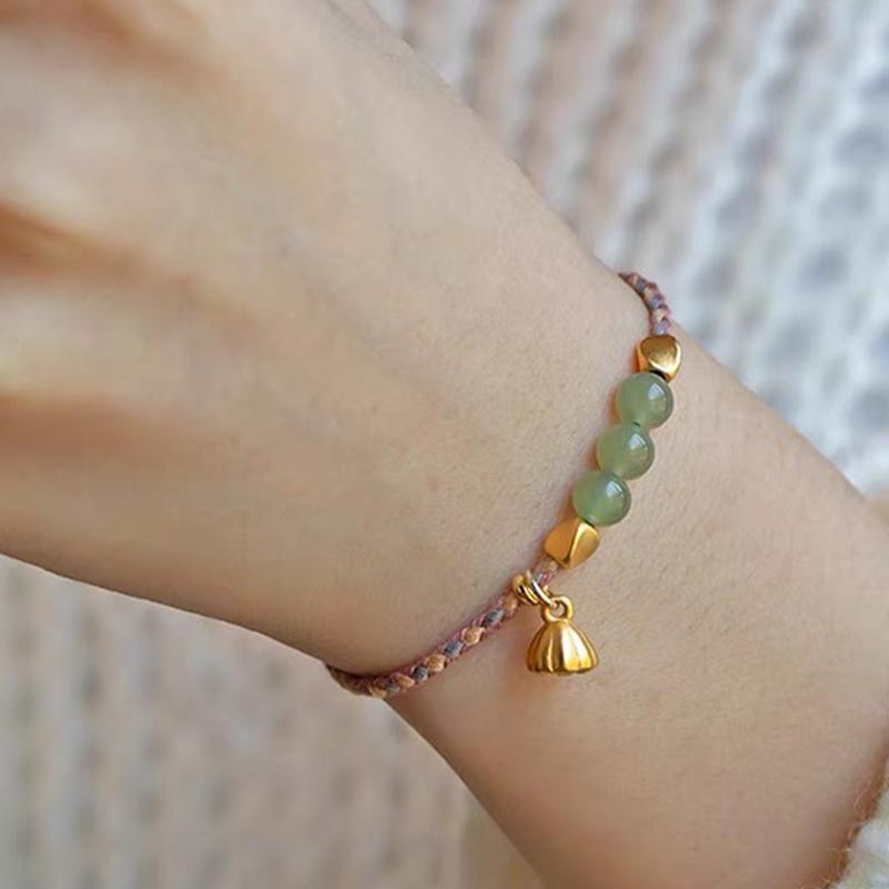 Wear FengShui Handcrafted Hetian Jade Lotus Charm Luck Braided Bracelet