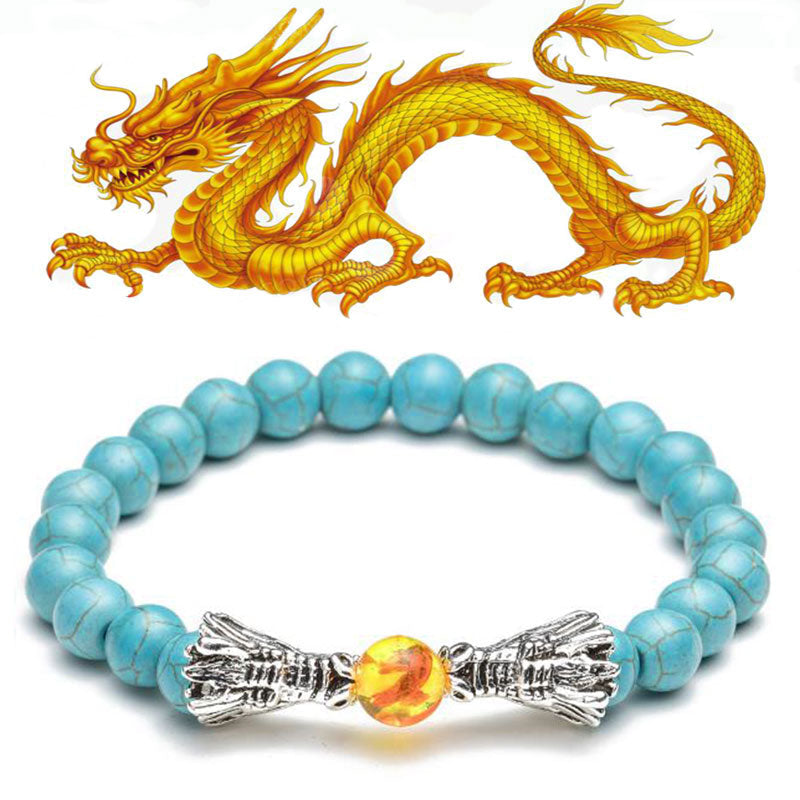 Wear FengShui White Turquoise Lava Rock Dragon Blessing Beaded Bracelet