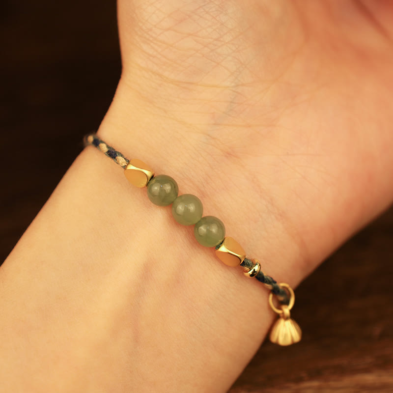 Wear FengShui Handcrafted Hetian Jade Lotus Charm Luck Braided Bracelet