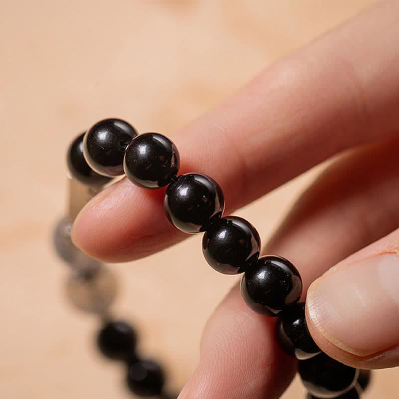 Wear FengShui 925 Sterling Silver Obsidian Moonstone Strength Couple Bracelet