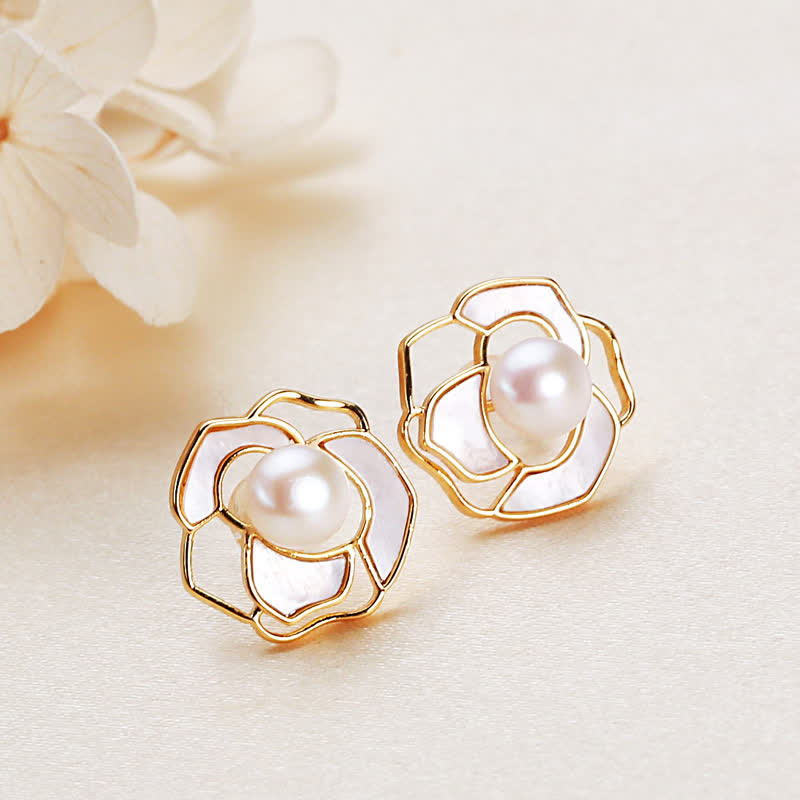 Wear FengShui 925 Sterling Silver Pearl Camellia Pattern Happiness Necklace Pendant Earrings