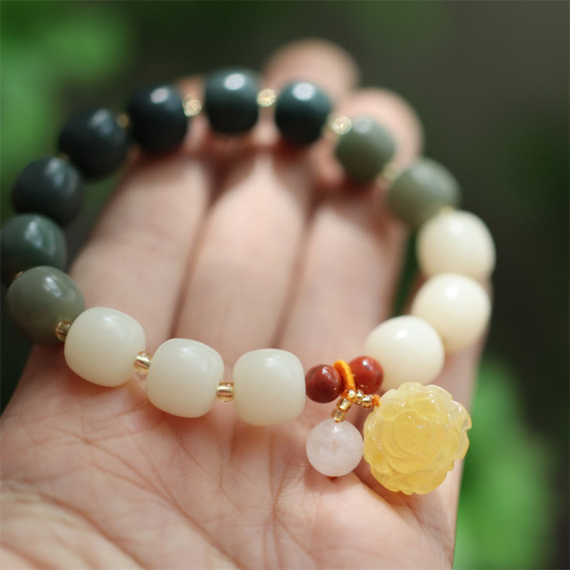 Wear FengShui Gradient Bodhi Seed Amber Lotus Peace Bracelet