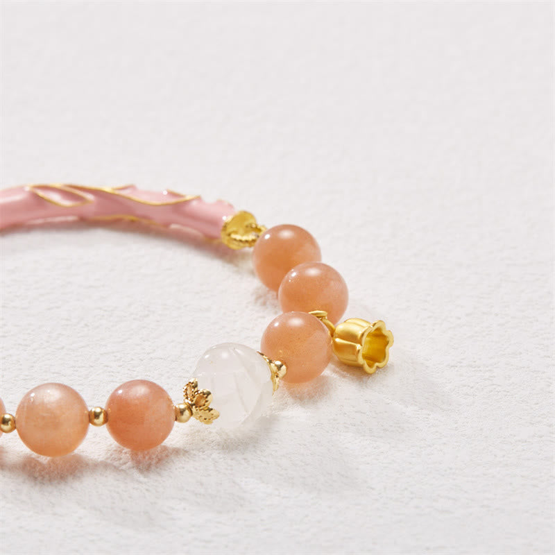 Wear FengShui Sun Stone Golden Silk Jade Lily of the Valley Charm Positive Bracelet Bangle