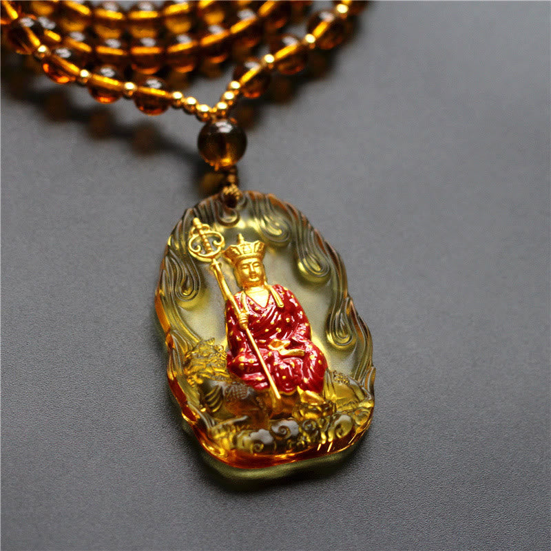 Wear FengShui Ksitigarbha Buddha Liuli Crystal Compassion Amulet Necklace Pendant