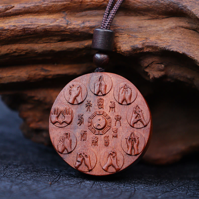 Wear FengShui Lightning Struck Jujube Wood Yin Yang Bagua Mountain Ghosts Spend Money Protection Necklace Pendant