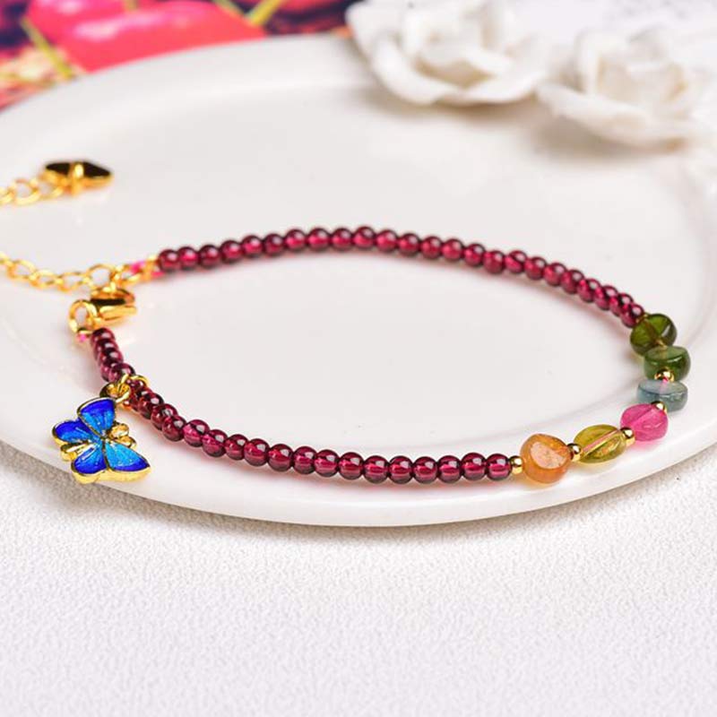 Wear FengShui Garnet Tourmaline Butterfly Protection Bracelet Anklet