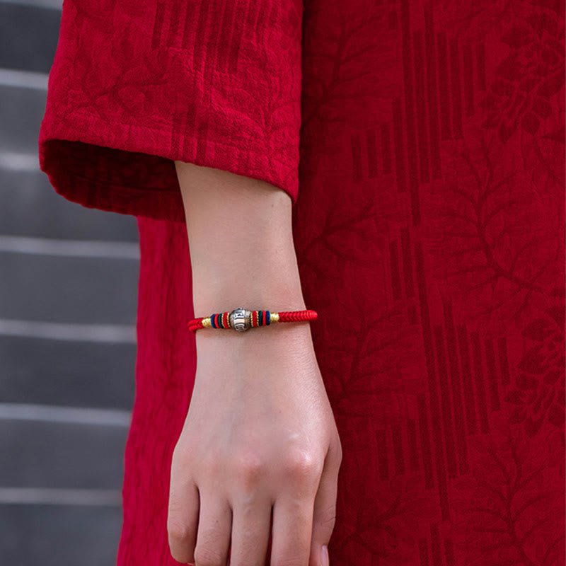 Wear FengShui 925 Sterling Silver Tibet Handmade Om Mani Padme Hum Luck Protection King Kong Knot Braided Bracelet