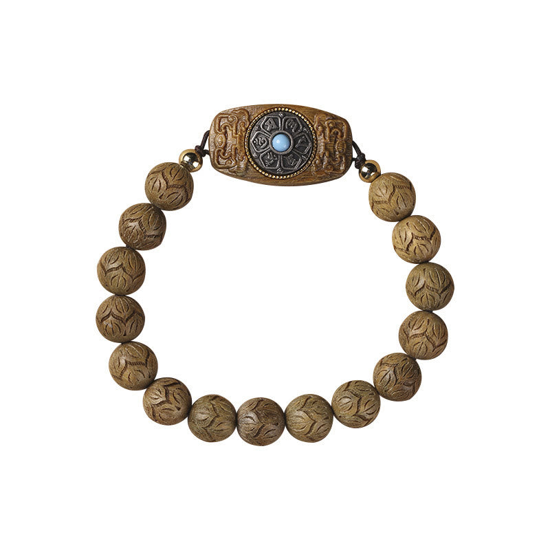 Wear FengShui Green Sandalwood Ebony Wood Sandalwood Om Mani Padme Hum Soothing Bracelet