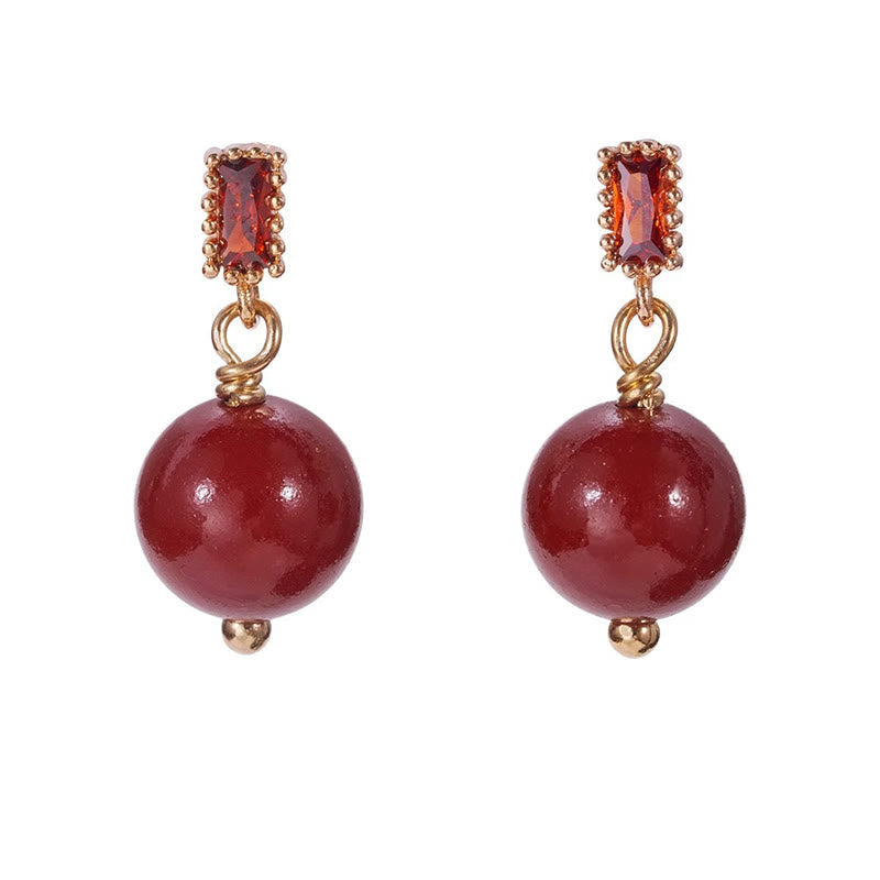 Wear FengShui 925 Sterling Silver Posts 14K Gold Filled Cinnabar Bead Zircon Calm Earrings