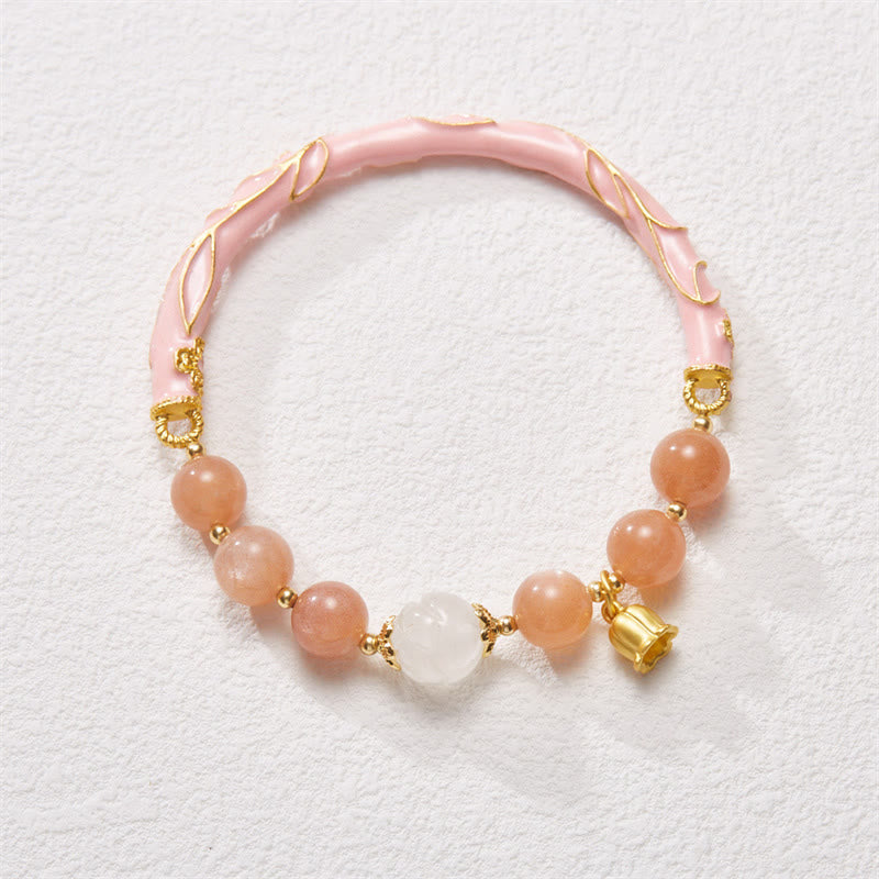 Wear FengShui Sun Stone Golden Silk Jade Lily of the Valley Charm Positive Bracelet Bangle