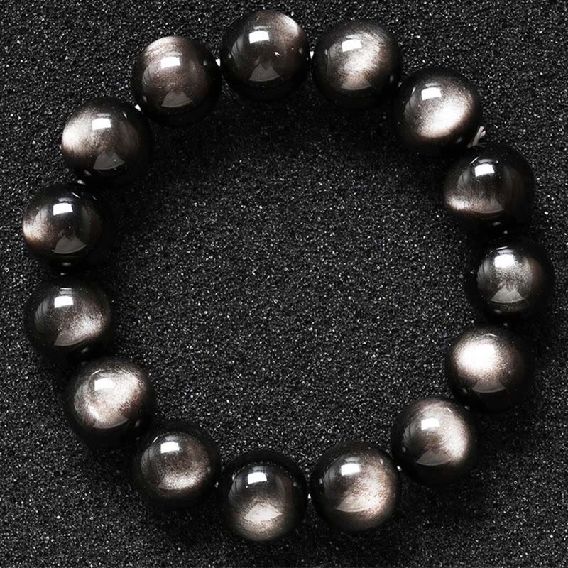 Wear FengShui Natural Silver Sheen Obsidian Soothing Protection Bracelet
