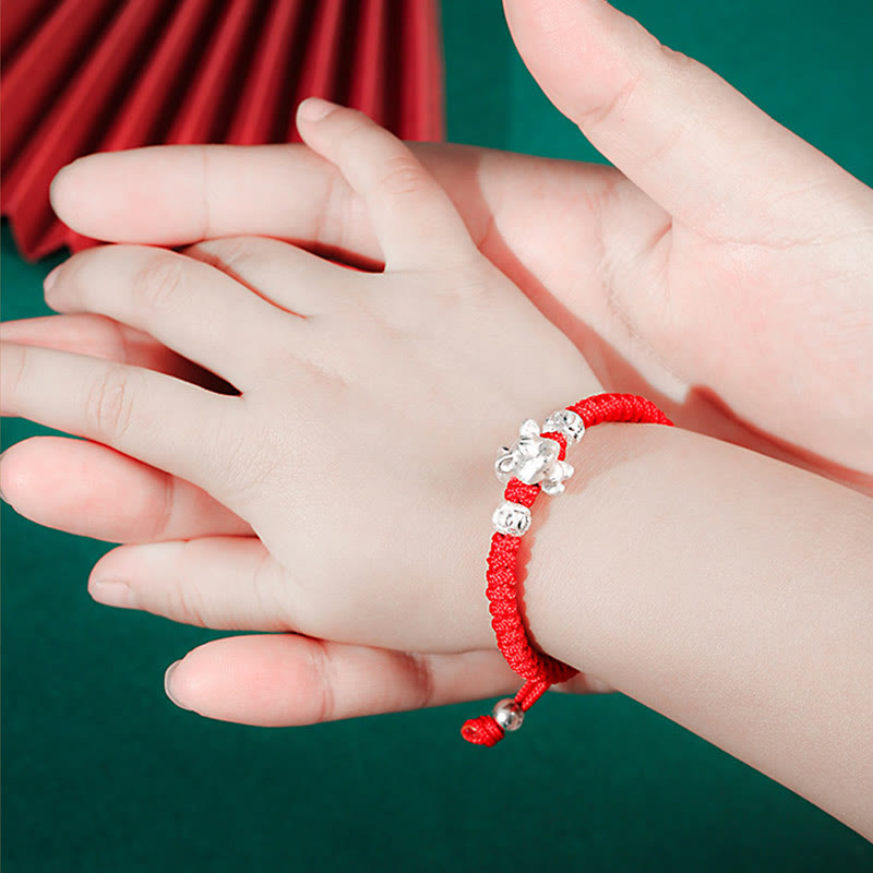 Wear FengShui 999 Sterling Silver Chinese Zodiac Red Rope Luck Handcrafted Kids Bracelet