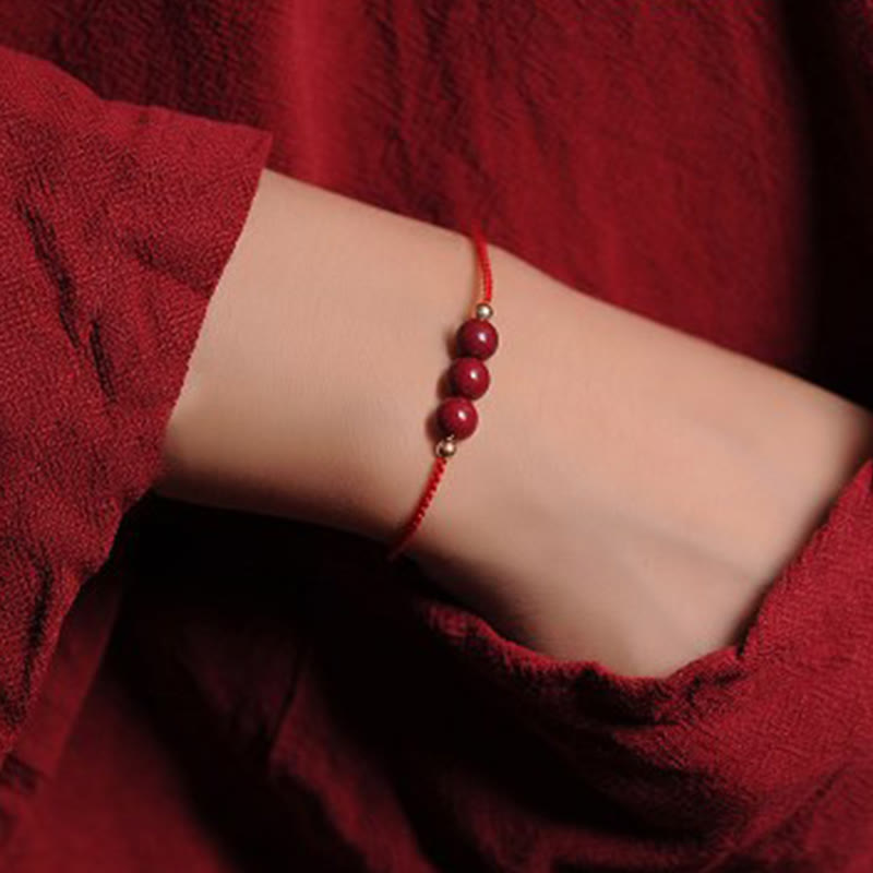Wear FengShui 14K Gold Plated Natural Cinnabar Blessing String Braided Bracelet