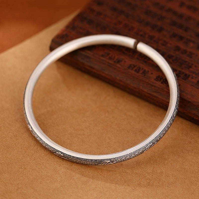 Wear FengShui Vintage 999 Sterling Silver Auspicious Clouds Design Luck Bracelet Bangle