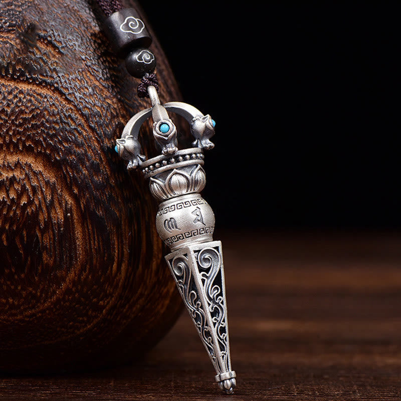 Wear FengShui Tibetan Om Mani Padme Hum Dorje Vajra Design Wisdom Rotatable Necklace Pendant