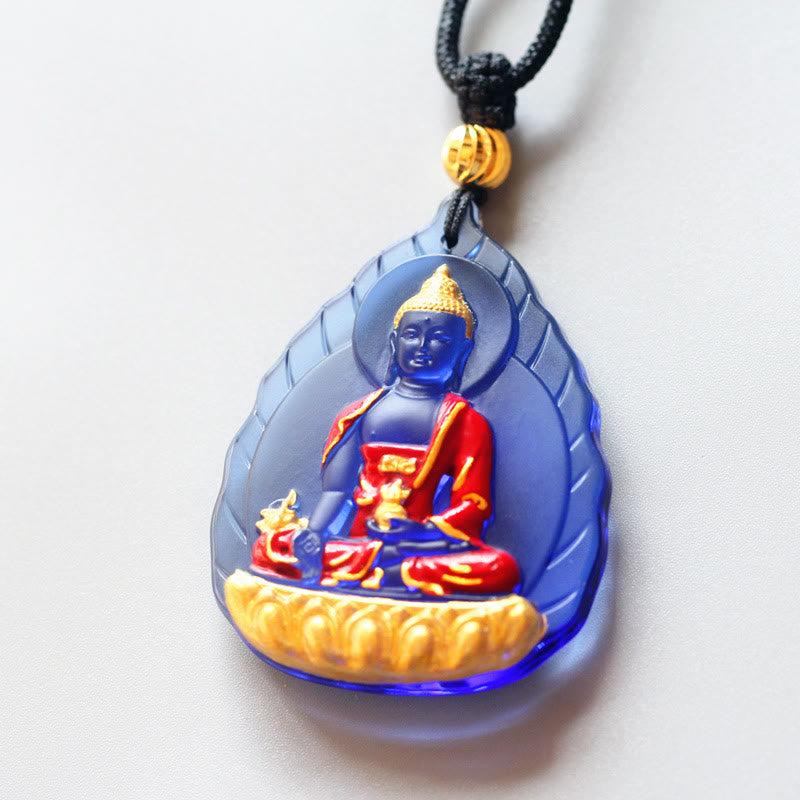 Wear FengShui Tibet Medicine Buddha Liuli Crystal Compassion Necklace Pendant