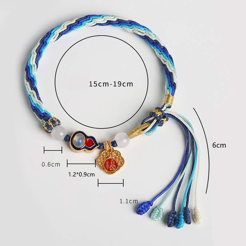 Wear FengShui 925 Sterling Silver Handmade Gourd Blessing String Reincarnation Knot Bracelet
