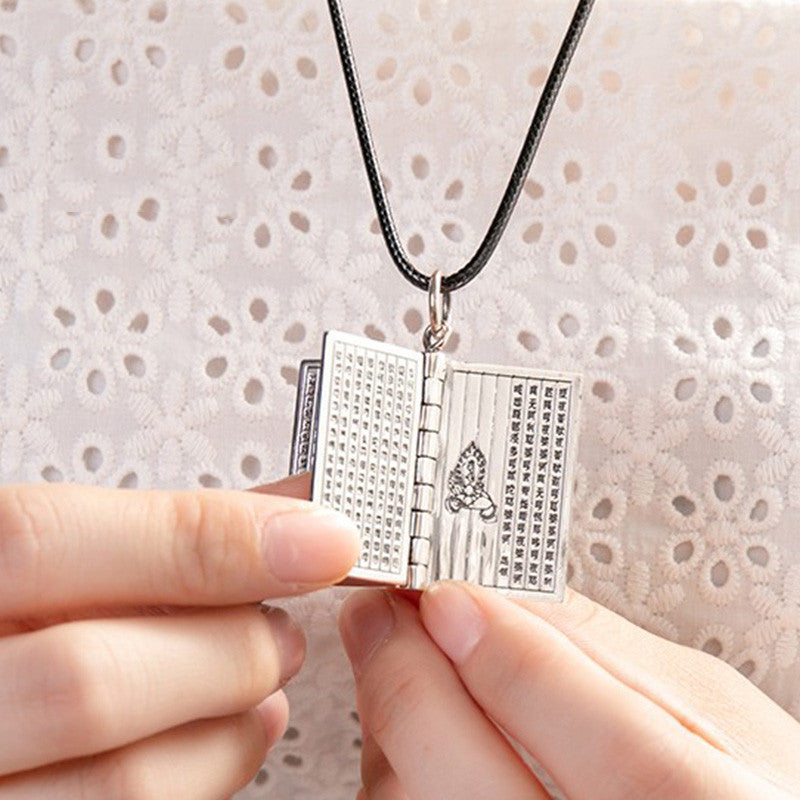 Wear FengShui 990 Sterling Silver Heart Sutra Great Compassion Shurangama Mantra Lotus Vajra Peace Necklace Pendant