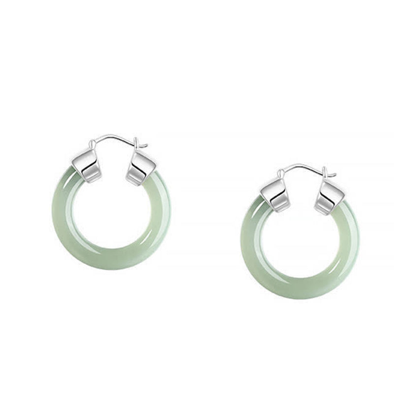 Wear FengShui Round Jade White Jade Prosperity Earrings