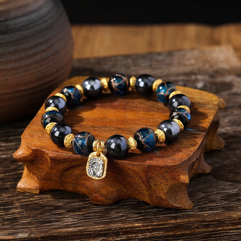 Wear FengShui Tibetan Zakiram Goddess of Wealth Liuli Glass Incense Ash Porcelain Bead Luck Bracelet