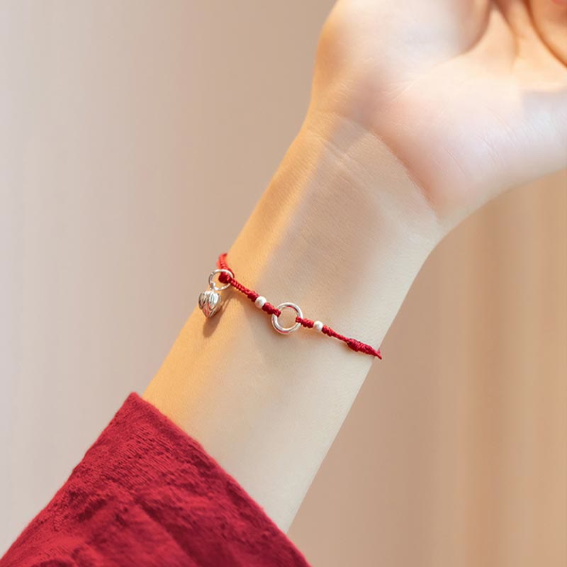 Wear FengShui 925 Sterling Silver Lucky Fortune Peace Joy Lotus Peace Buckle Red String Bracelet