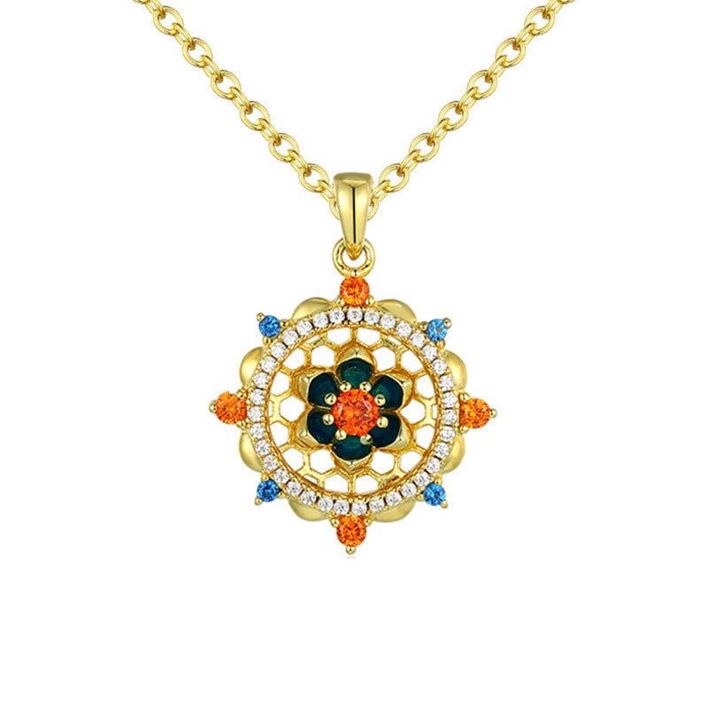 Wear FengShui 925 Sterling Silver Lotus Flower Colorful Zircon New Beginning Necklace Pendant
