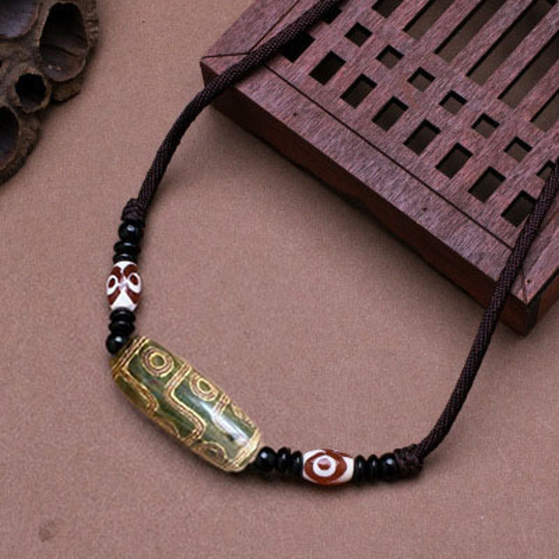 Wear FengShui Tibetan Nine-Eye Dzi Bead Protection String Necklace