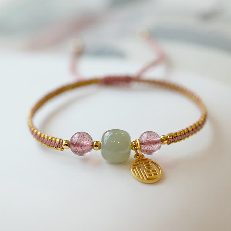 Wear FengShui Red Agate Jade Lotus Confidence Calm String Bracelet