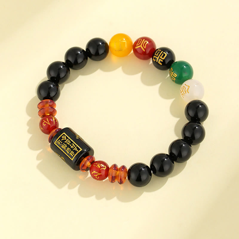 Wear FengShui Five Elements Black Onyx Red Agate Wisdom Wealth Bracelet