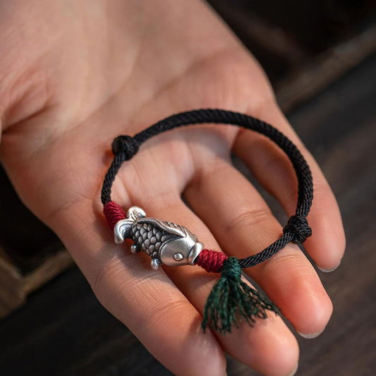 Wear FengShui 925 Sterling Silver Luck Koi Fish Braided Bracelet