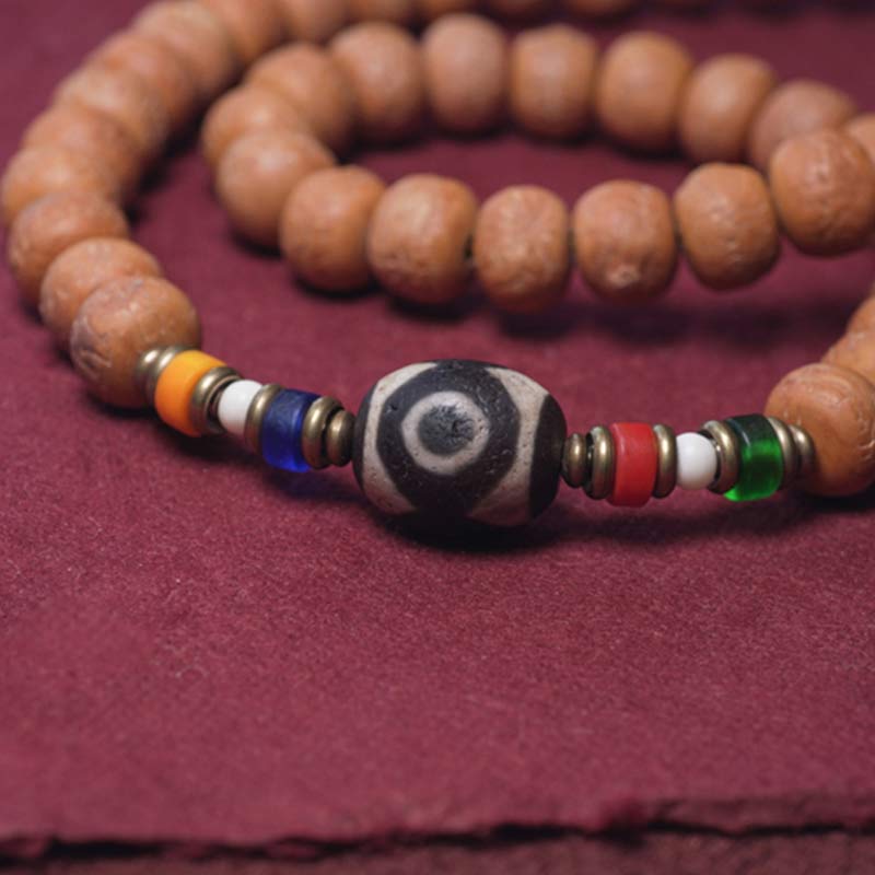 Wear FengShui 108 Mala Beads Bodhi Seed Dzi Bead Peace Tassel Bracelet