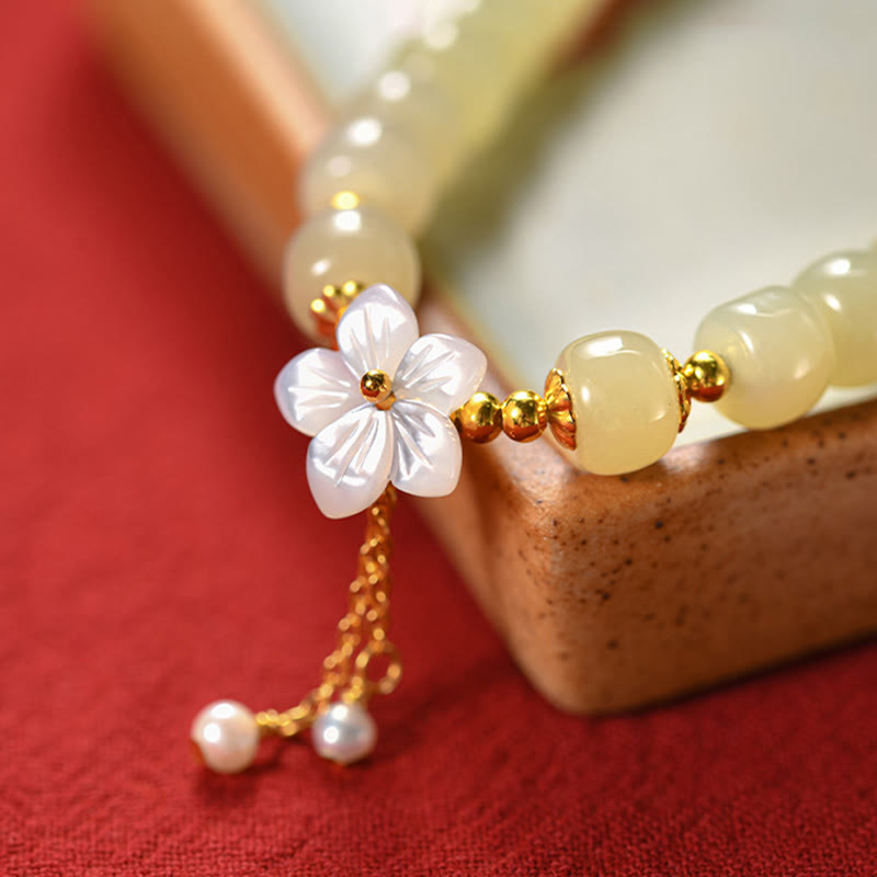 Wear FengShui 925 Sterling Silver Natural Hetian Jade Luck Flower Bracelet