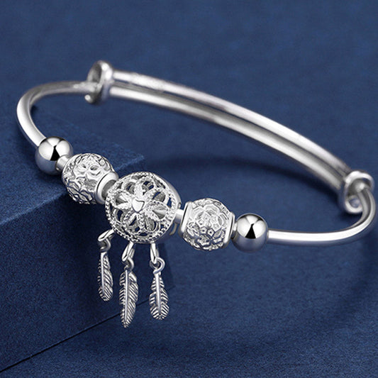 Wear FengShui Tibetan White Copper Blessing Dream Catcher Charm Bracelet