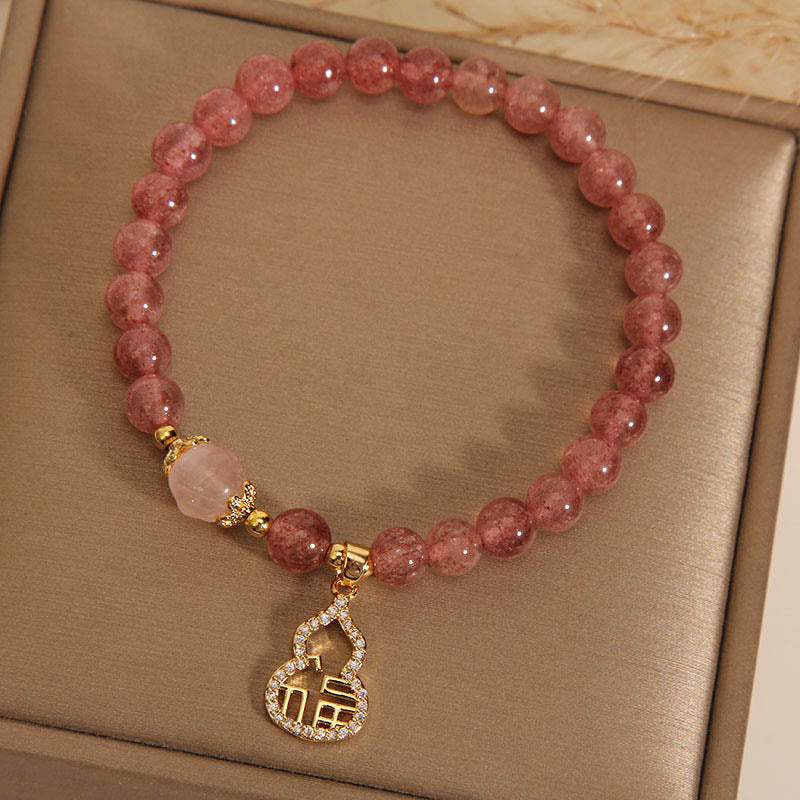 Wear FengShui Strawberry Quartz Gourd Fu Character Charm Positive Bracelet