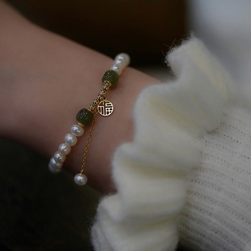 Wear FengShui Natural Pearl Hetian Jade Happiness Wisdom Bead Bracelet