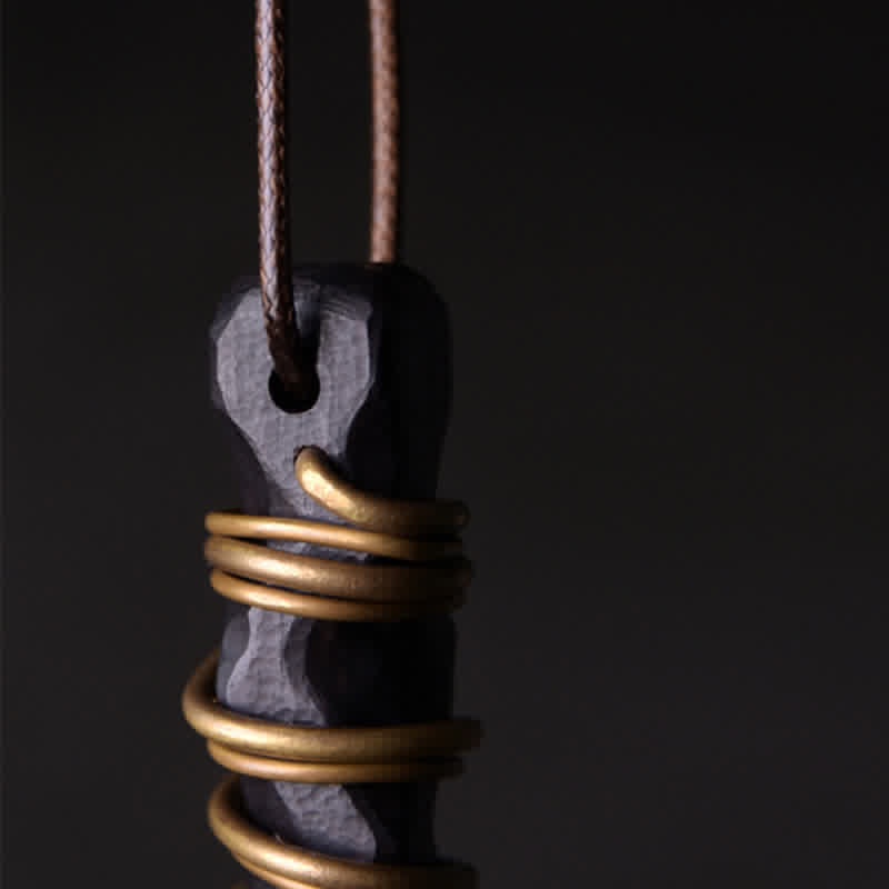 Wear FengShui Tibet Ebony Wood Copper Balance Peace Necklace Pendant