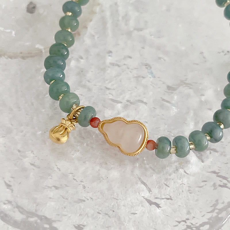 Wear FengShui Natural Hetian Jade Pearl Peace Buckle Fu Character Gourd Money Bag Strawberry Quartz PiXiu Luck Bracelet