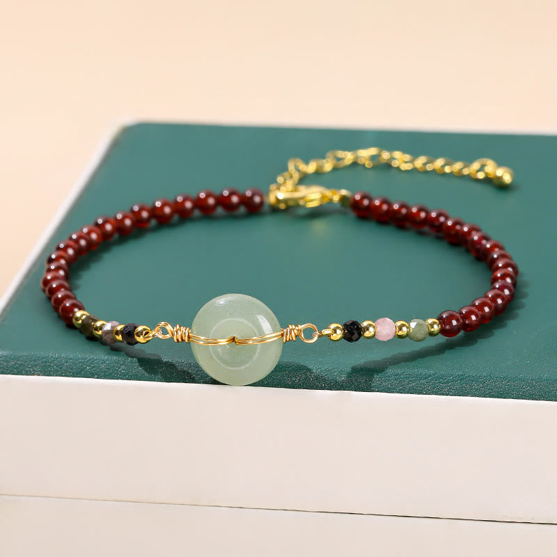 Wear FengShui Natural Garnet Peace Buckle Bead Calm Bracelet