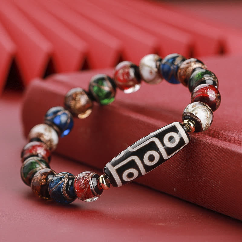 Wear FengShui Tibetan Nine-Eye Dzi Bead Three-eyed Dzi Bead Liuli Glass Bead Wealth Bracelet
