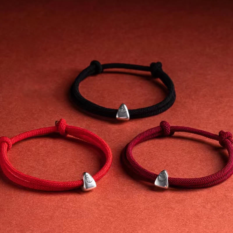 Wear FengShui 925 Sterling Silver Fu Character Blessing Handmade Braided Bracelet
