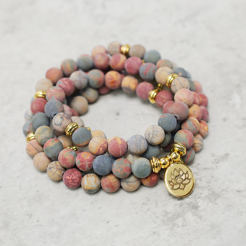 Wear FengShui 108 Mala Beads Picasso Jasper Stone Courage Energy Bracelet