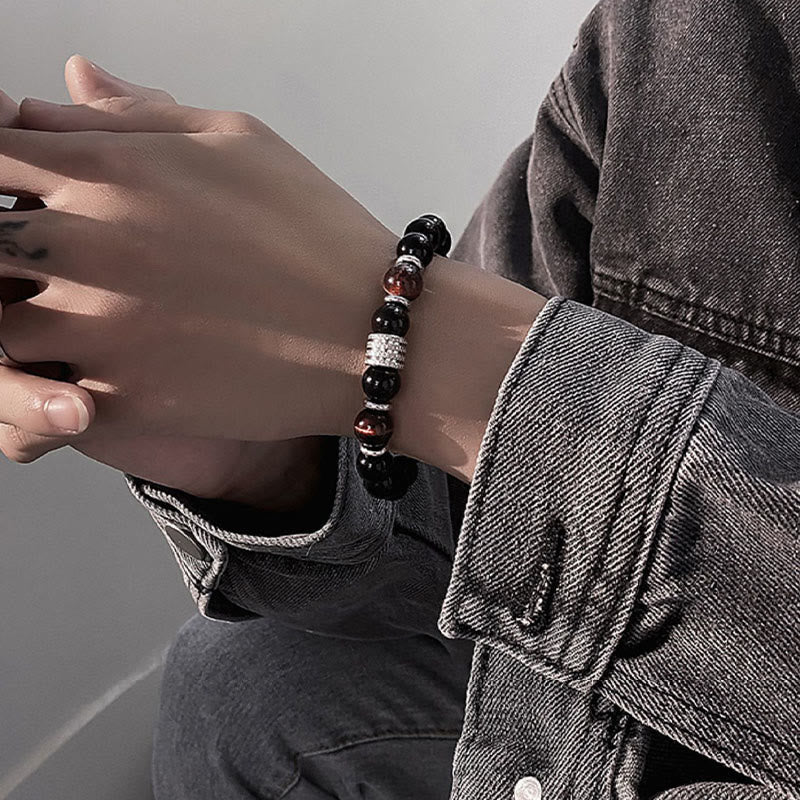 Wear FengShui Natural Black Obsidian Tiger Eye Strength Fulfillment Bracelet