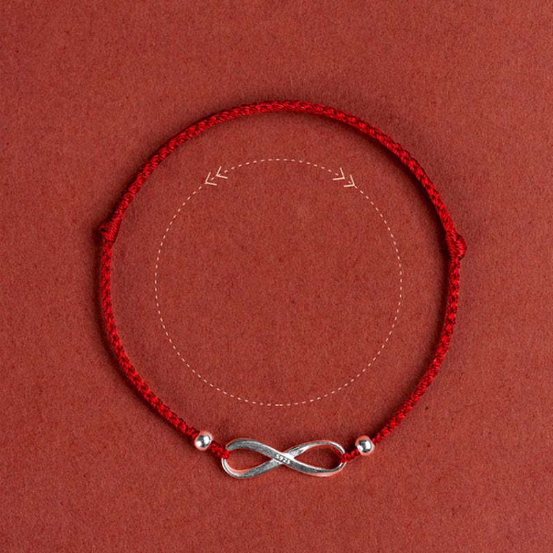 Wear FengShui 925 Sterling Silver Endless Knot Protection Luck Red String Bracelet Anklet