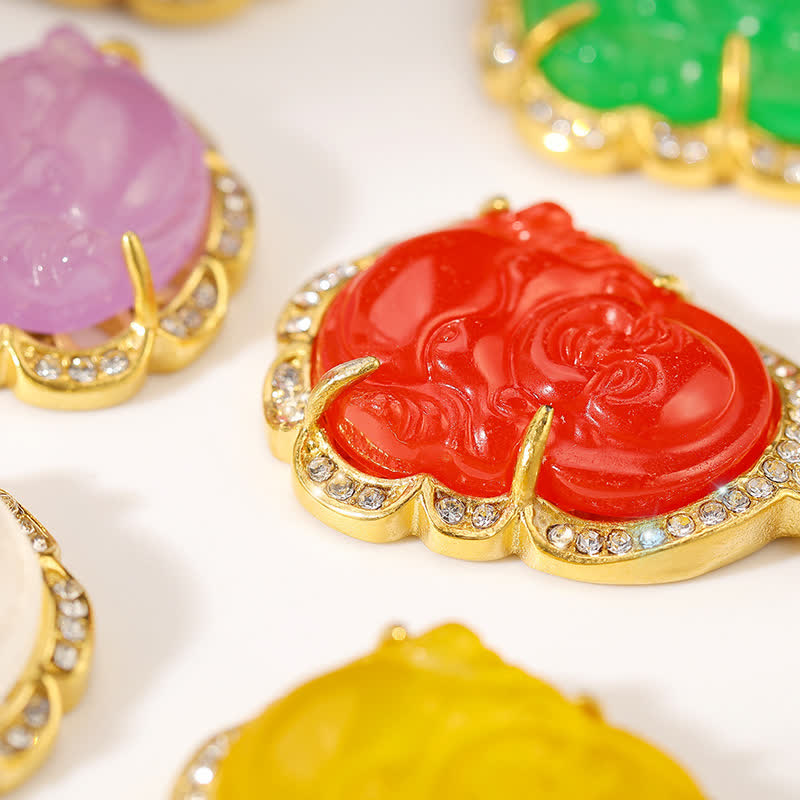 Wear FengShui 18K Gold Filled Laughing Buddha Jade Luck Necklace Chain Pendant